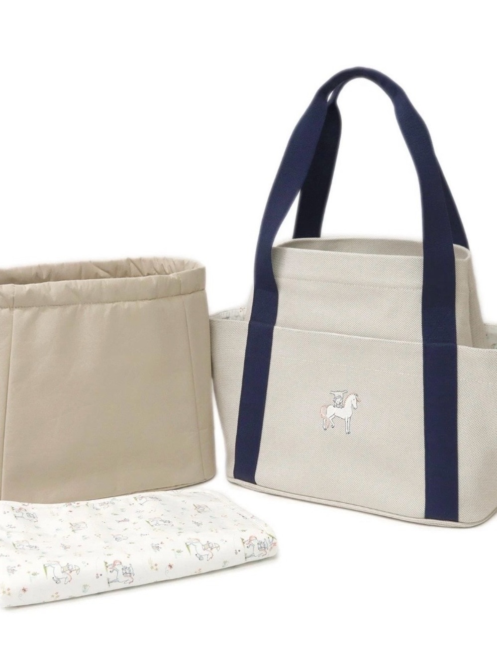 Hermes Cabriole Tote Diaper Nappy Bag Toile H Canvas Beige Blue Gris Perle